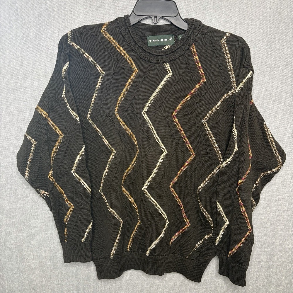 Tundra Canada Men's Cotton Textured Zig Zag Pattern Sweater‎ Size LARGE 3D Knit